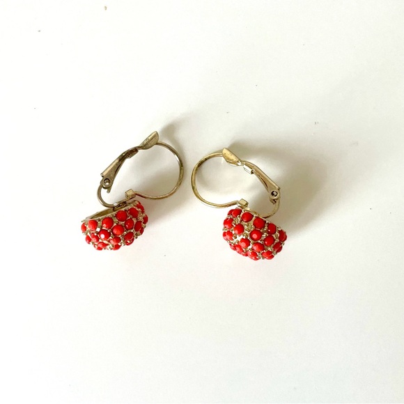 60s Bead Ball Clip On Earrings, Coral 1/2” - Picture 2 of 4